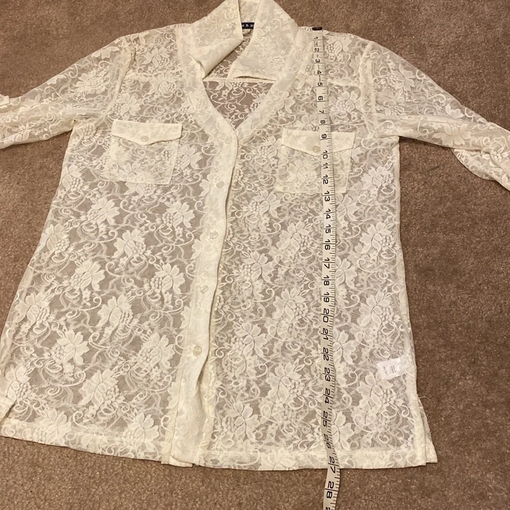 White Lace Button Down Top Layer - Picture 6 of 8